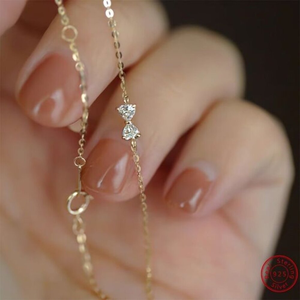 Sterling Silver Gold CZ Bow Zircon Bracelet Coquette Minimalist Gold Bracelet